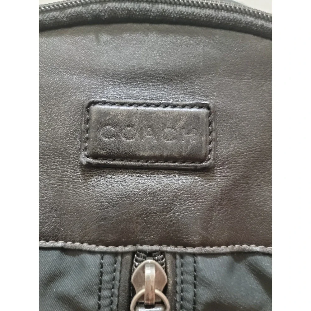 COACH Varick Black Logo Nylon Backpack Slingbag Leather Trim